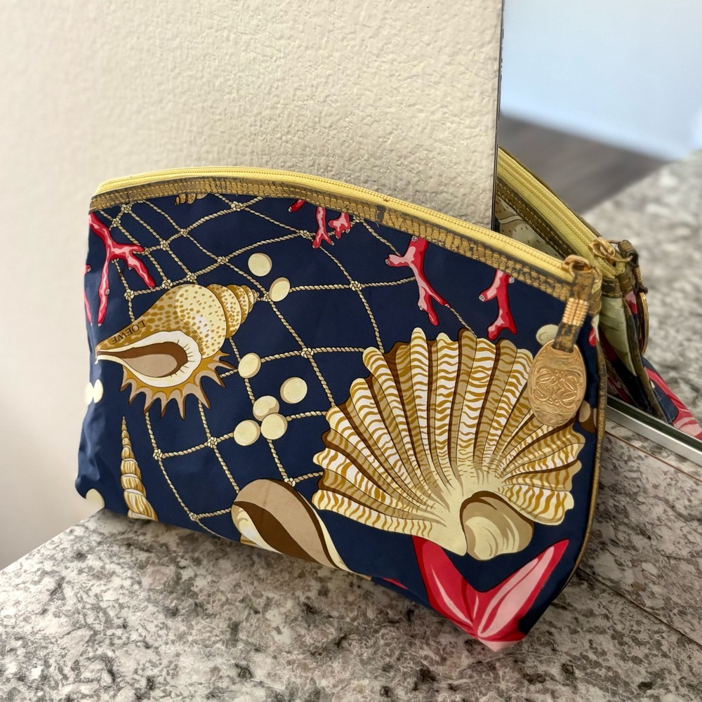 Loewe Nautical Seashell Pouch in Navy and Gold